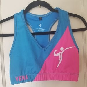 YEMA blue pink size M racerback sports bra